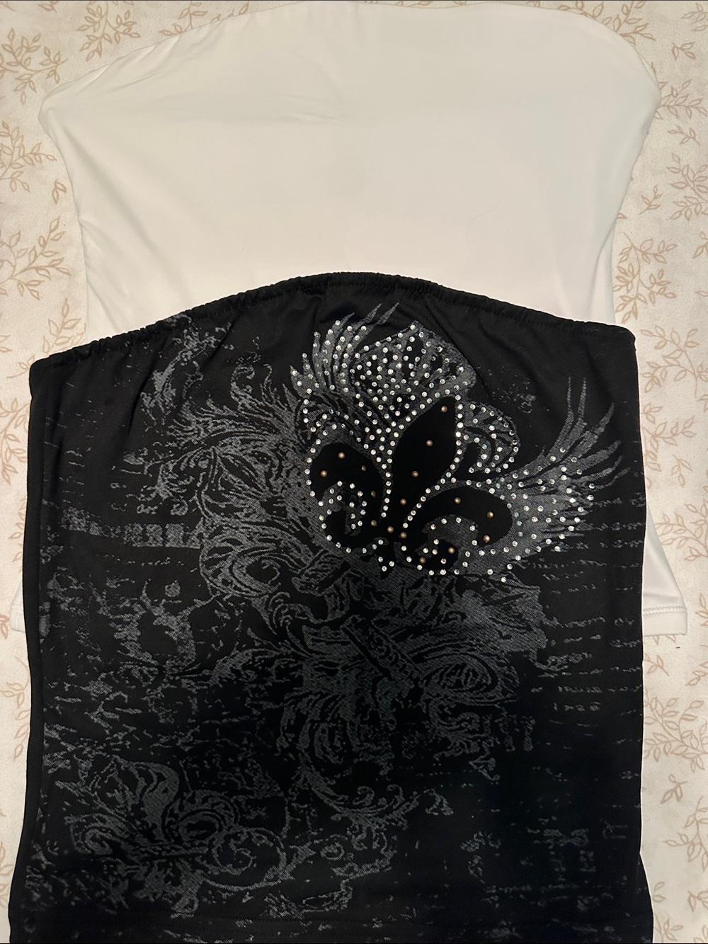 Strapless Black & White Embellished Women's strapless shirts